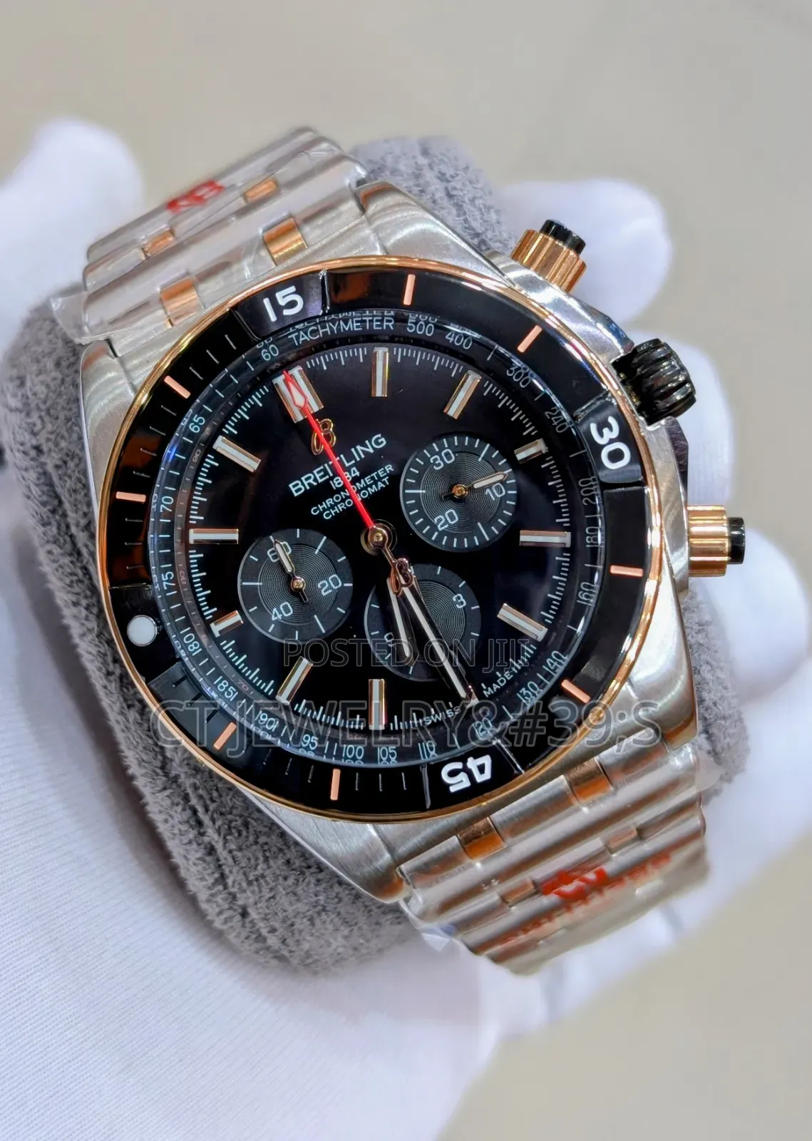  Chronograph Two-Tone Steel Rose Gold, Black Dial, Tachymeter Bezel