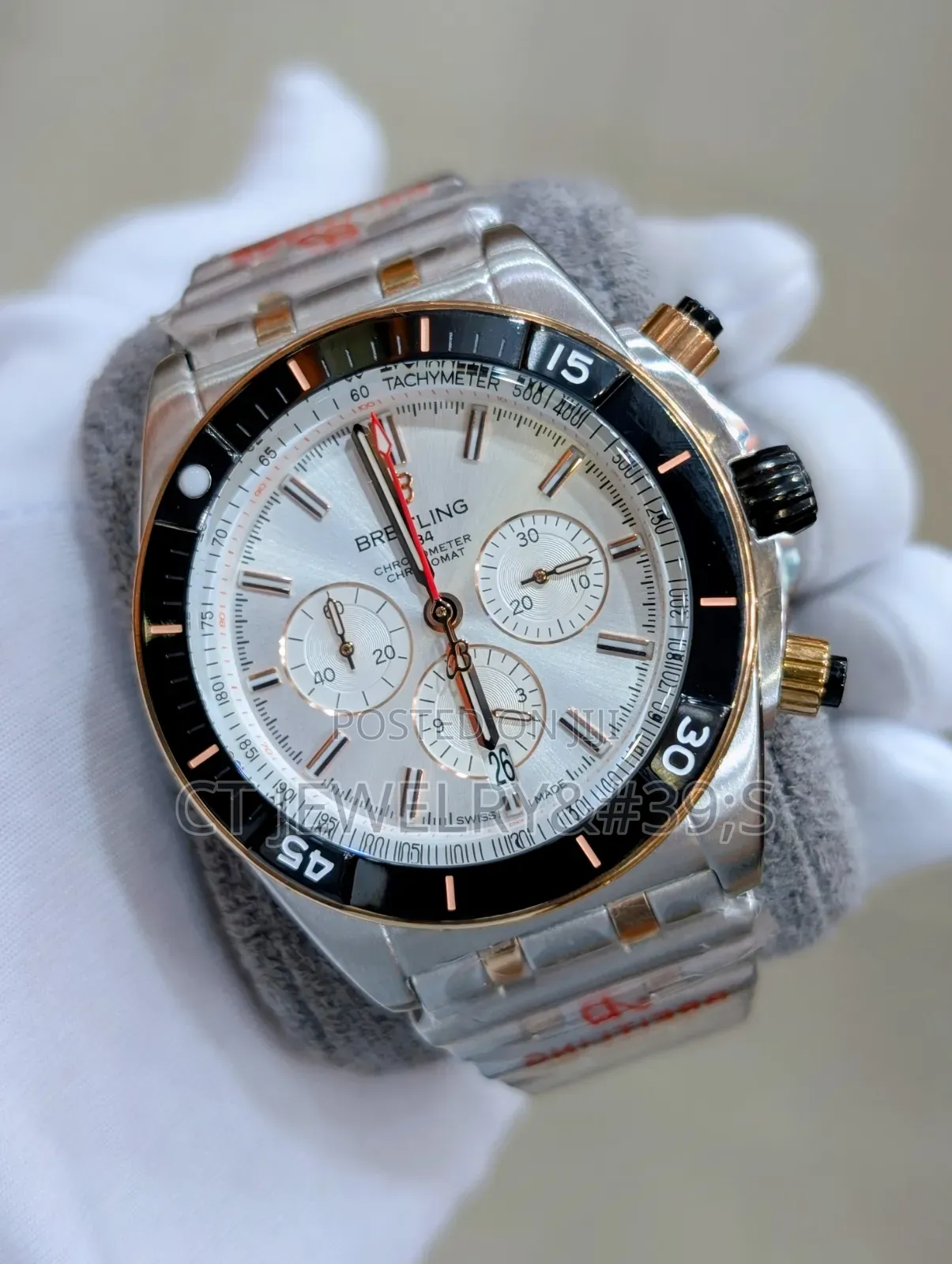  Chronograph Two-Tone Steel Rose Gold, Black Dial, Tachymeter Bezel