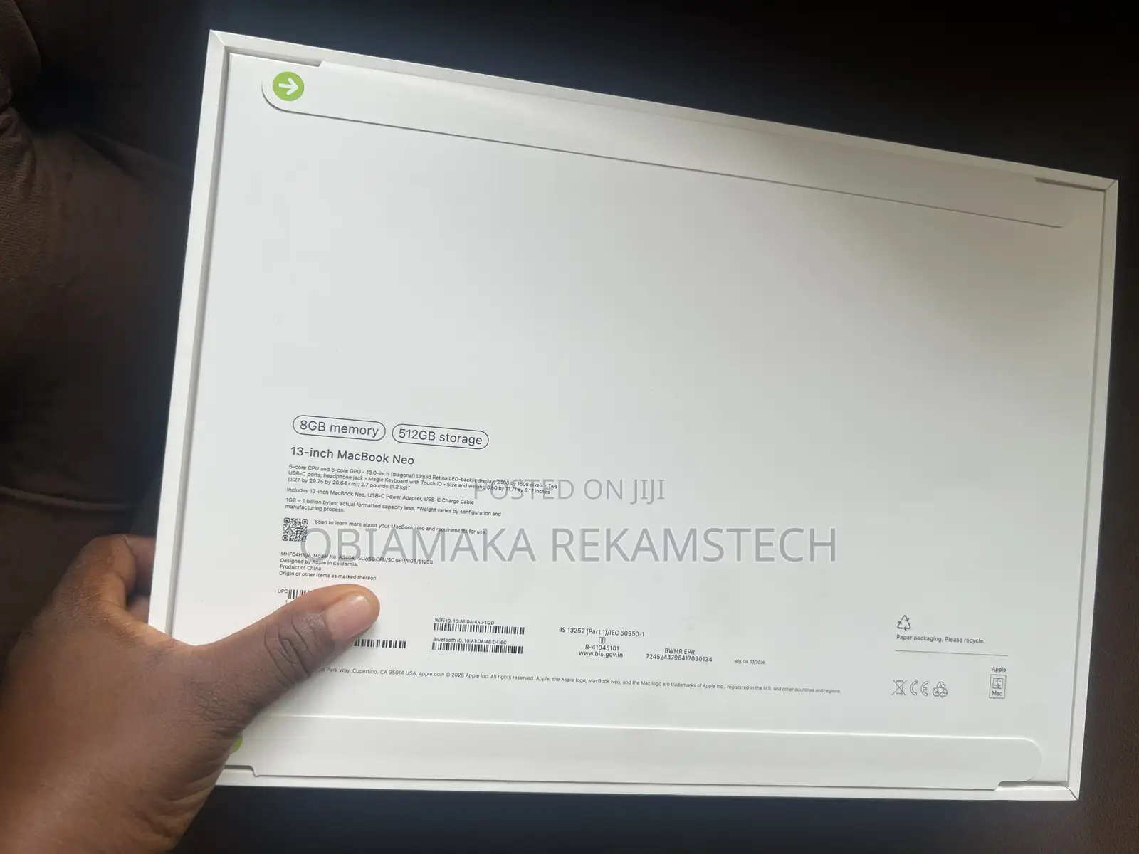 New Laptop Apple MacBook Neo 2026 8GB SSD 512GB