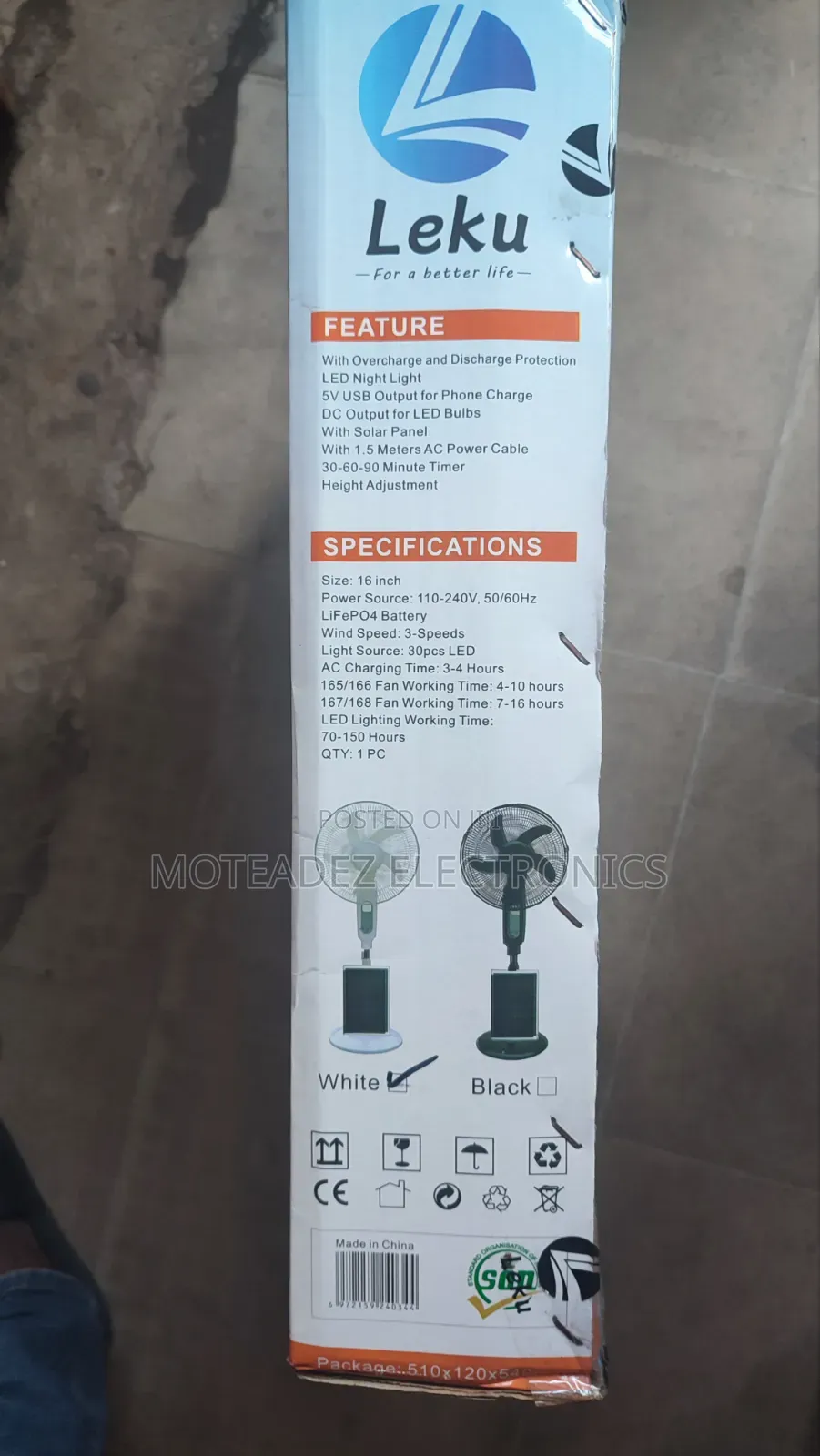 Leku 16inch Ac/Dc Quality Solar Rechargeable Standing Fan With Remote