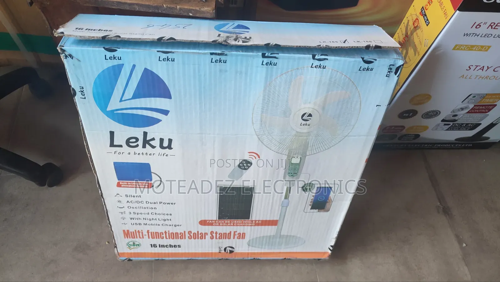 Leku 16inch Ac/Dc Quality Solar Rechargeable Standing Fan With Remote
