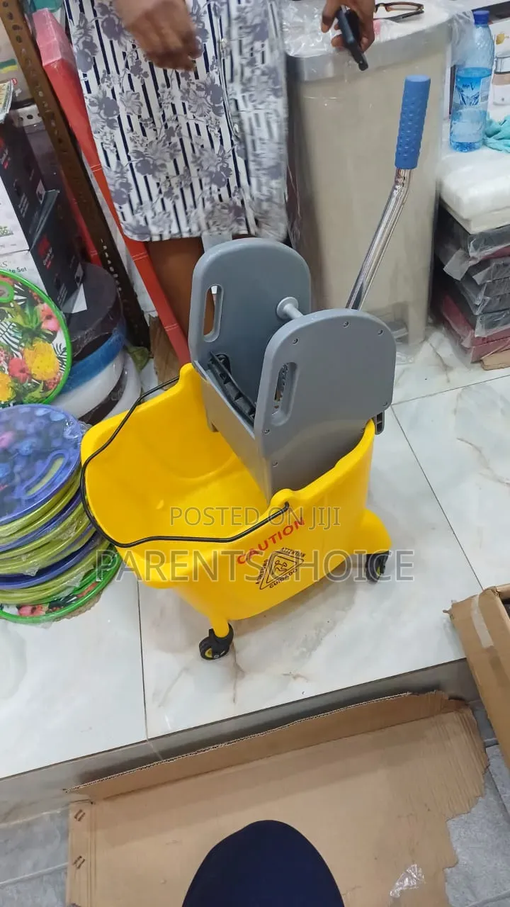 Yellow Mop Bucket Trolley With Side-Press Wringer – 24l