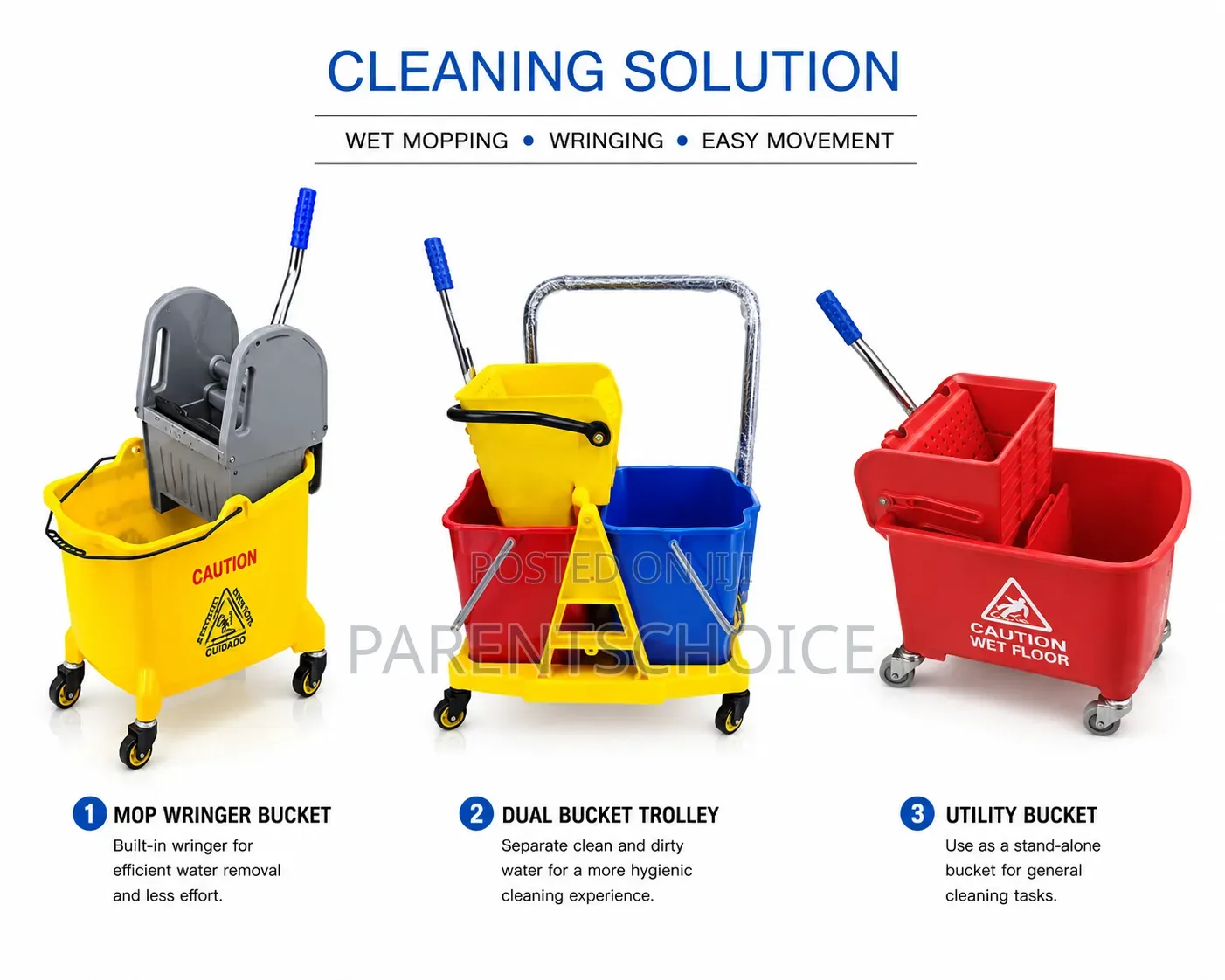 Dual Bucket Mop Trolley With Wringer - Big 24l or Small 20l