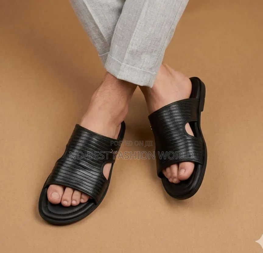 Black Leather Zara Slippers