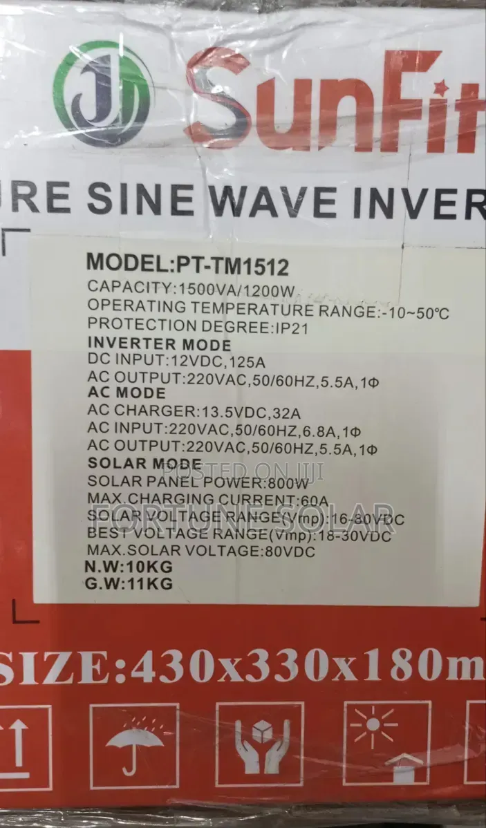 Sunfit Inverter 1.5kva 12v Hybrid Transformer Based Wall Mount