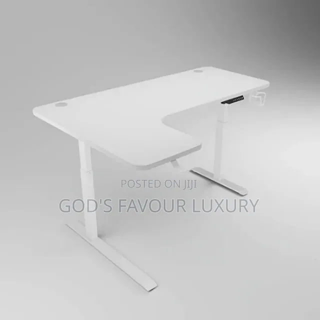 L Shape Electric Adjustable Sit to Stand White Desk - 1.4metre