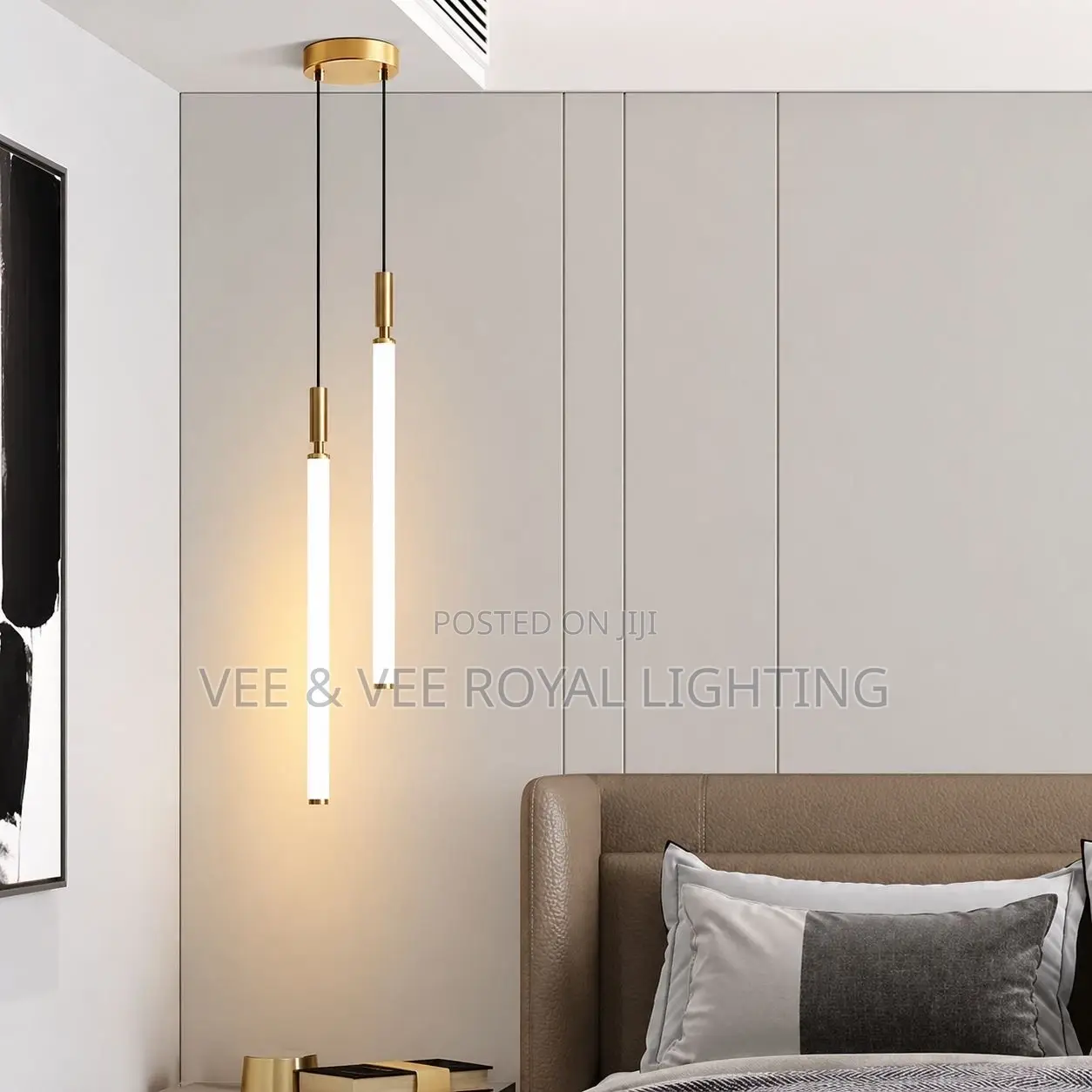 Luxury Gold Dual Led Tube Pendant Light – For Dining, Bedside, Balcony