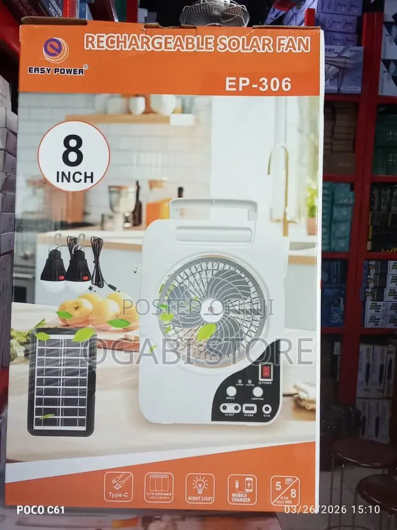 Rechargeable Solar Fan (Ep-306) – 8 Inches