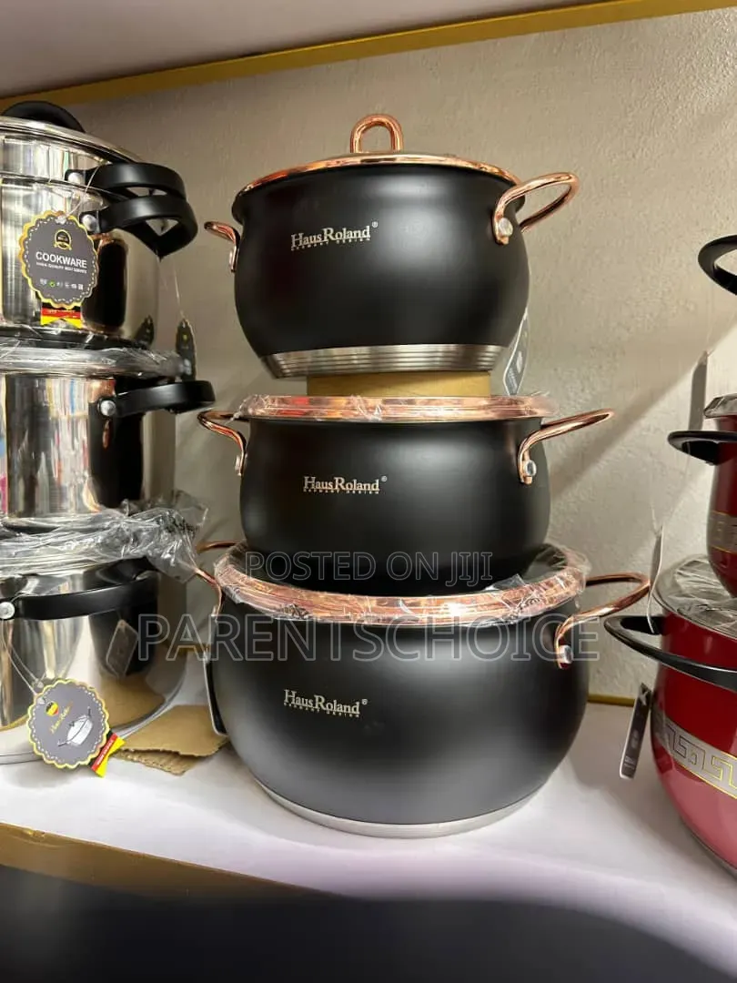 3 Set Matte Black Finish With Copper or Gold-Colored Handles Pot