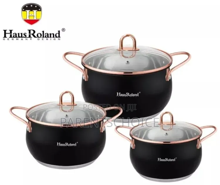 3 Set Matte Black Finish With Copper or Gold-Colored Handles Pot