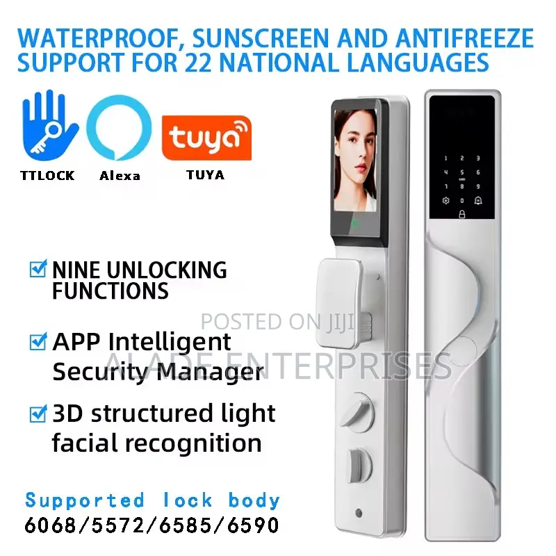 Waterproof 3d Face Recognition Smart Door Lock Tuya Antifreeze