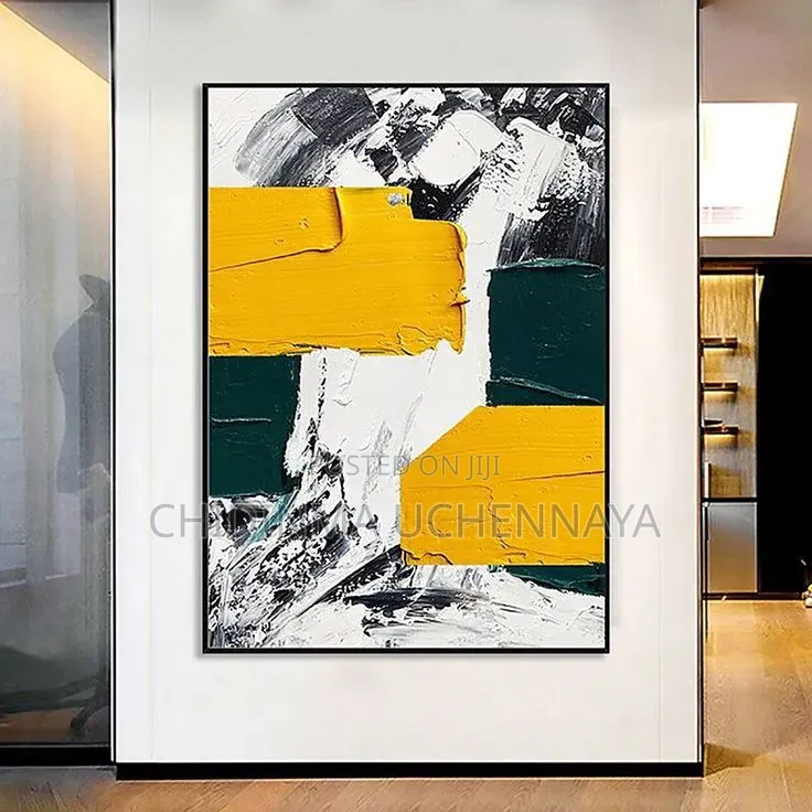 Black Yellow Knife Thick Abstract Canvas Artwork