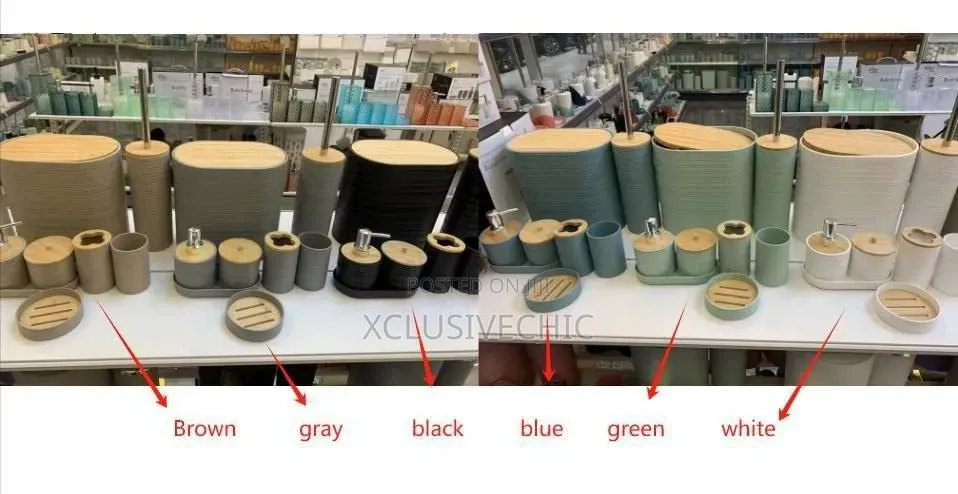 8-Piece Luxury Bamboo Plastic Bathroom Set