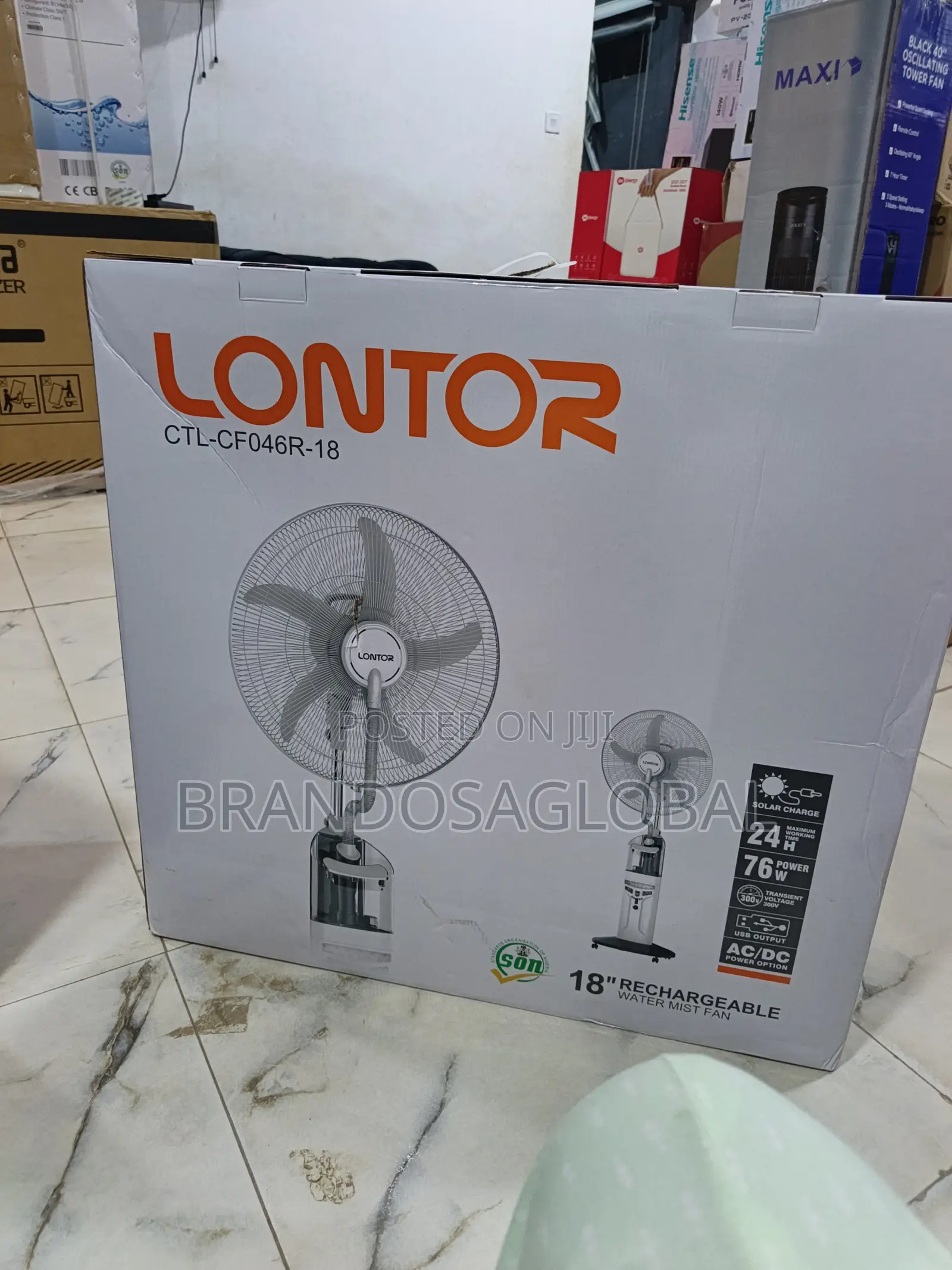 Lontor 18" Rechargeable Fan[Ctl-Cf04r-18]Fast Cooling Rechargeable Fan