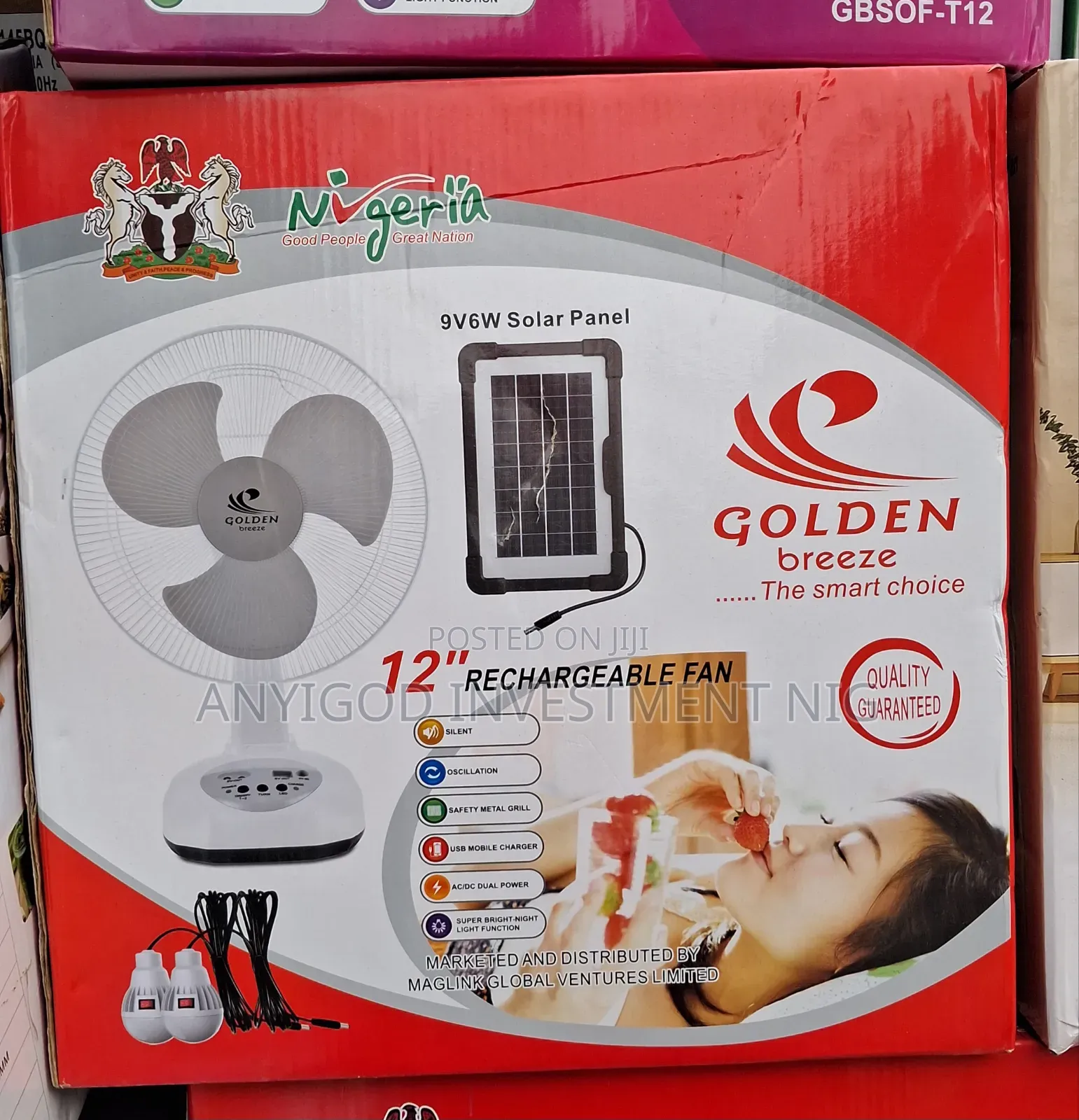 Golden Breeze 12" Solar Table Fan Ac/Dc
