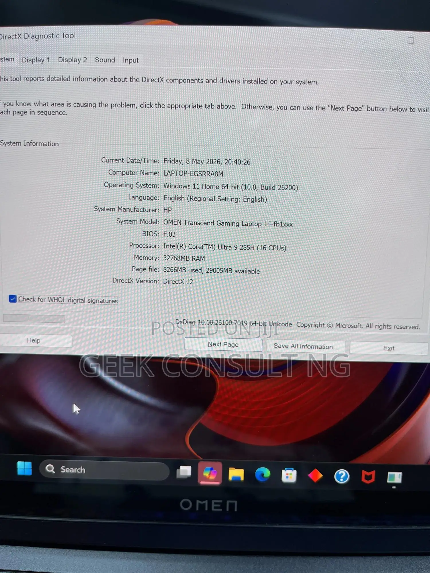 Laptop HP Omen Transcend 14-fb0023dx 32GB Intel Core Ultra 9 SSD 1T