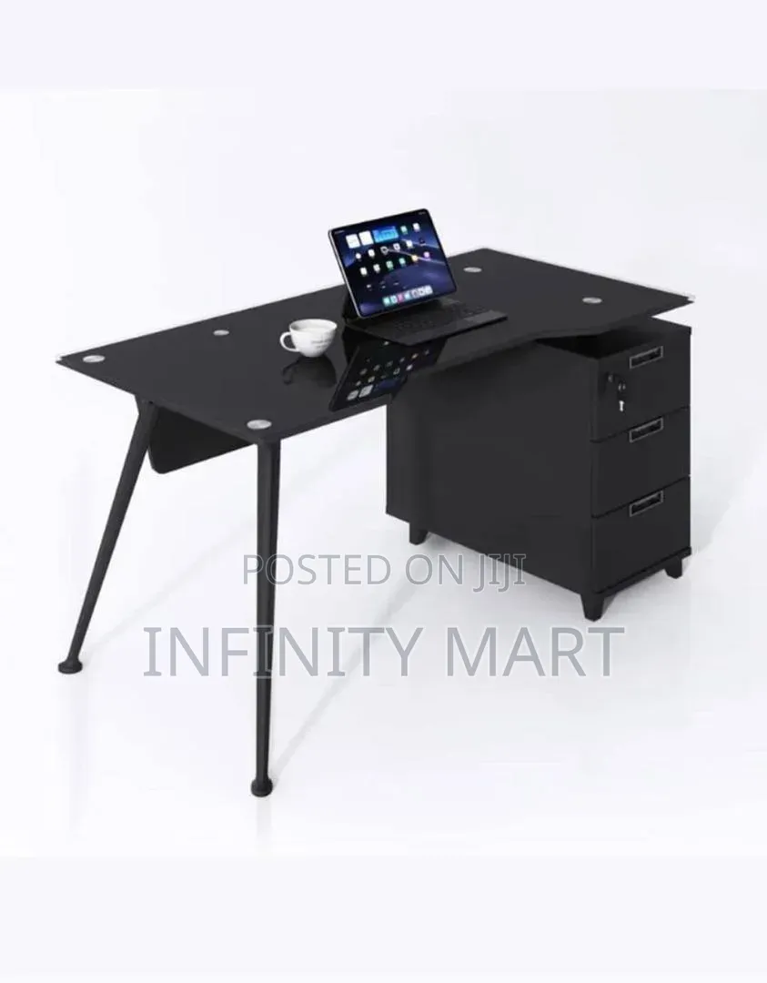 Black 1.2 Meter Glass Office Table