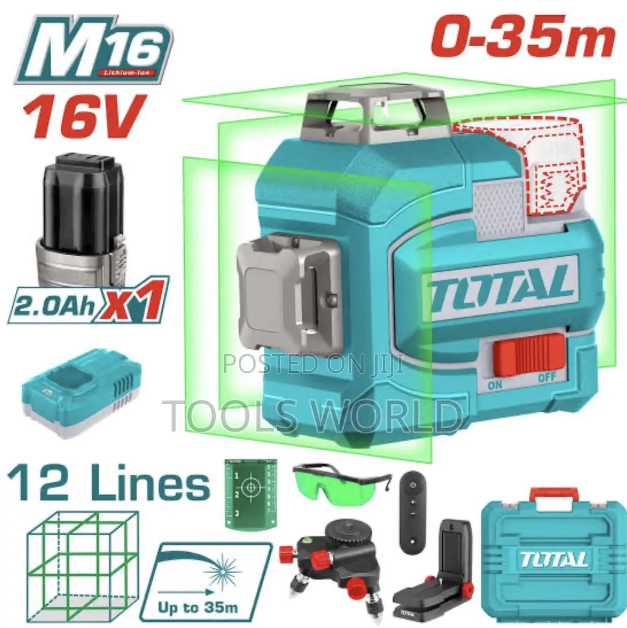 Total 3d 12-Line 16v Wireless Green Laser Level 0–35m Self-Leveling