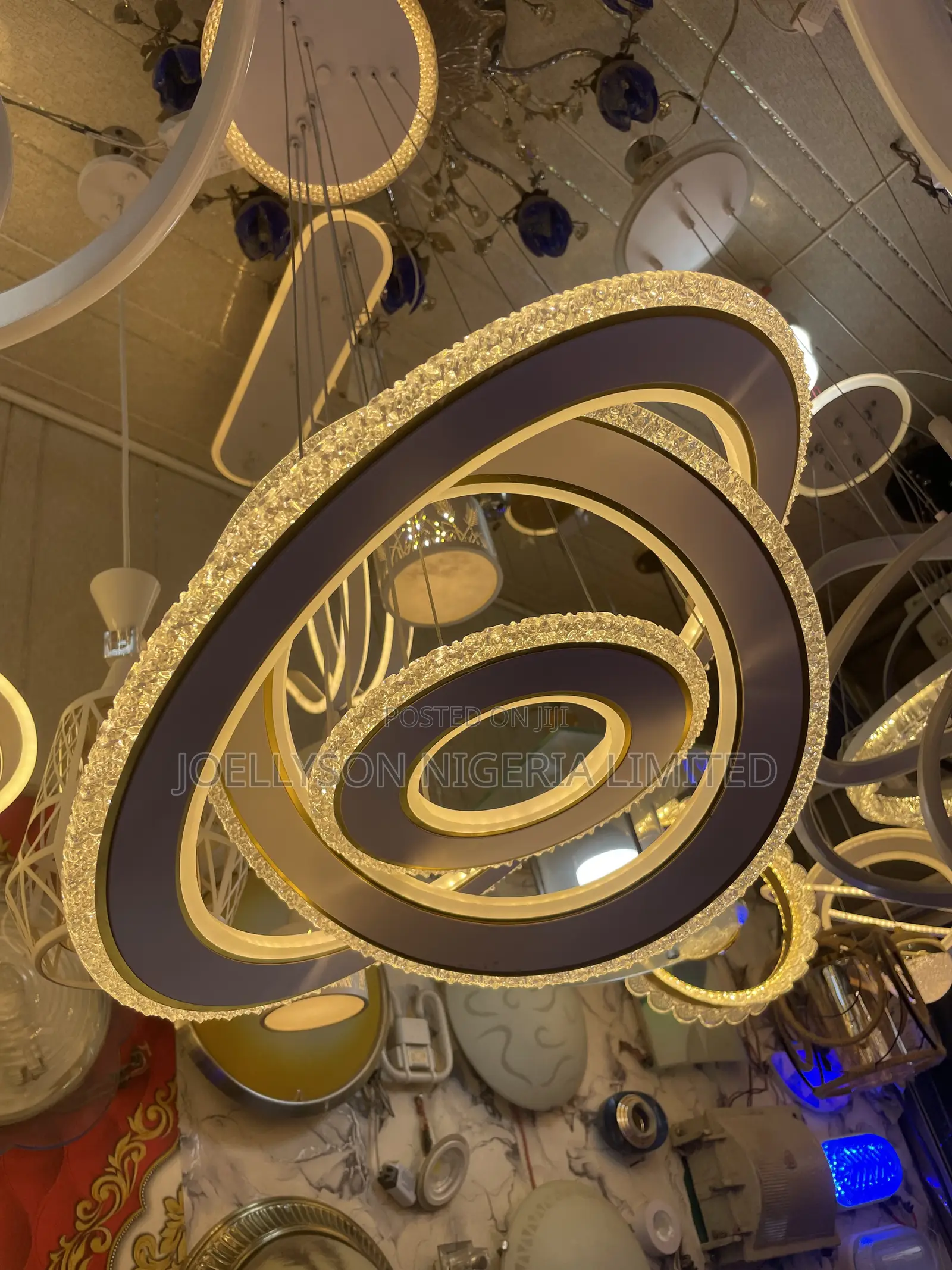 Gold Crystal 3 Rings Led Chandelier