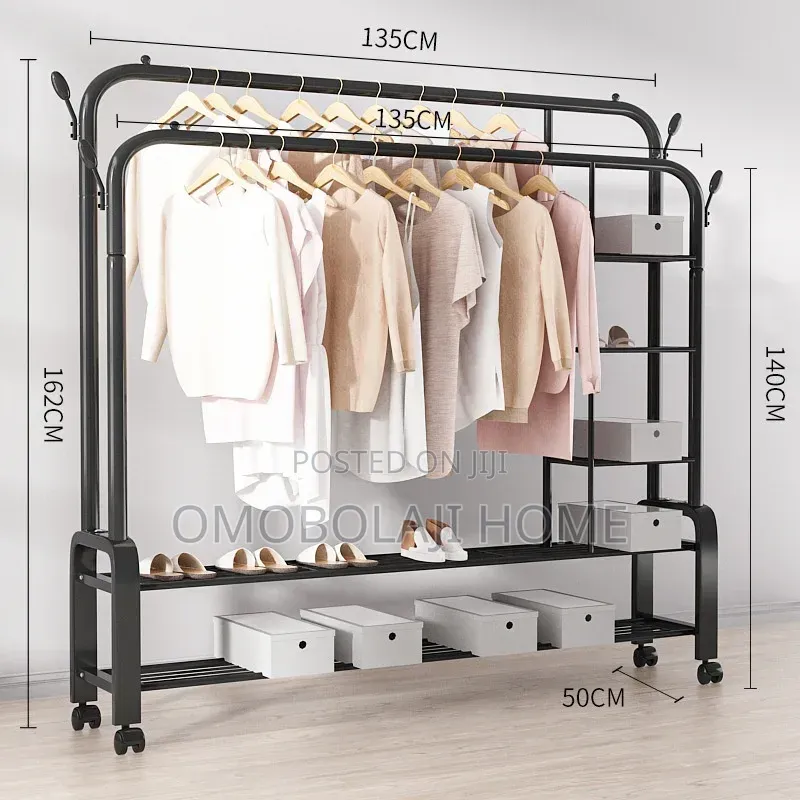 68kg Capacity Heavy-Duty Double-Pole Clothes Rack Wardrobe Organizer
