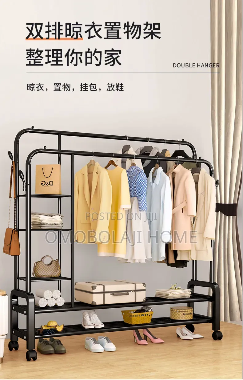 68kg Capacity Heavy-Duty Double-Pole Clothes Rack Wardrobe Organizer