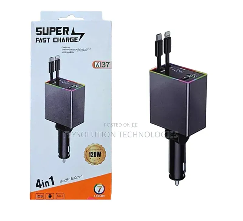 120w Car Charger With Integrated Cables and Pd Fast Charging