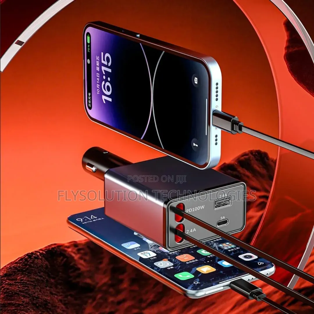 120w Car Charger With Integrated Cables and Pd Fast Charging