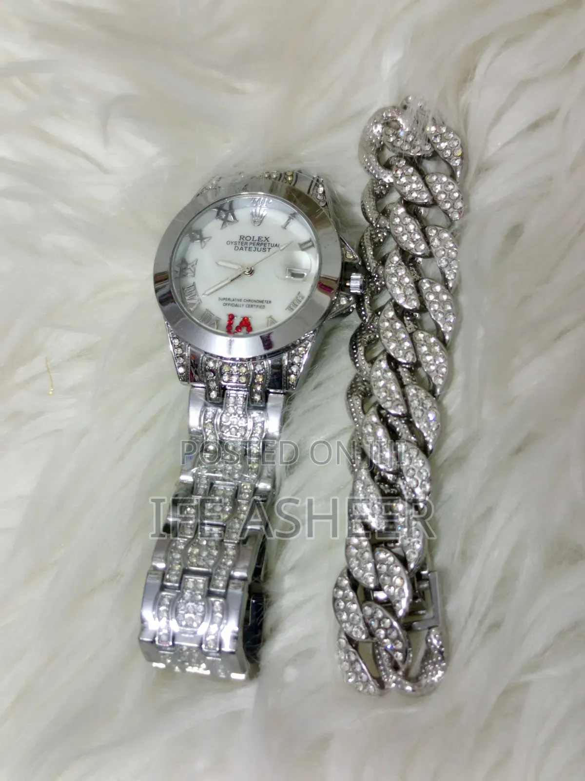 Rolex Wristwatch With Iced Bracelets - Silver