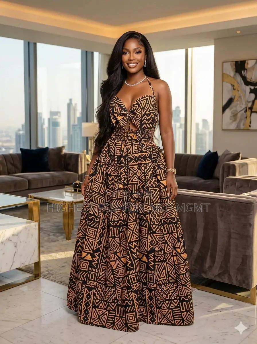 Ankara Backless Gown With Strap - Style 503