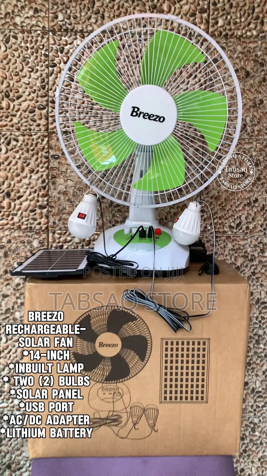 Breezo 12-Inch Ac/Dc Solar Rechargeable Table Fan