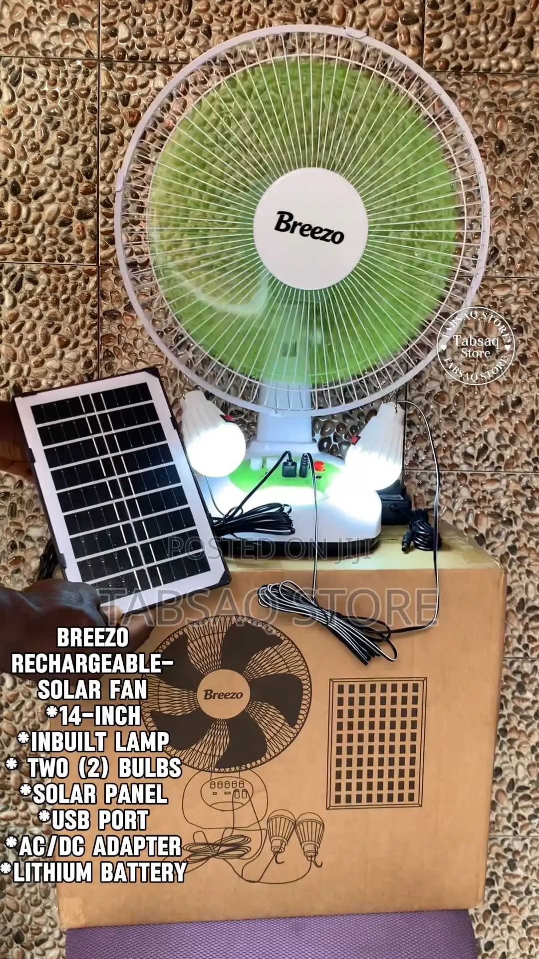 Breezo 12-Inch Ac/Dc Solar Rechargeable Table Fan