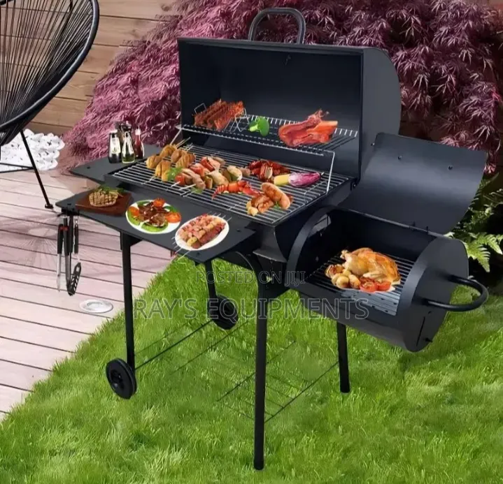 Foreign Charcoal Barbecue Grill With Side Smoker