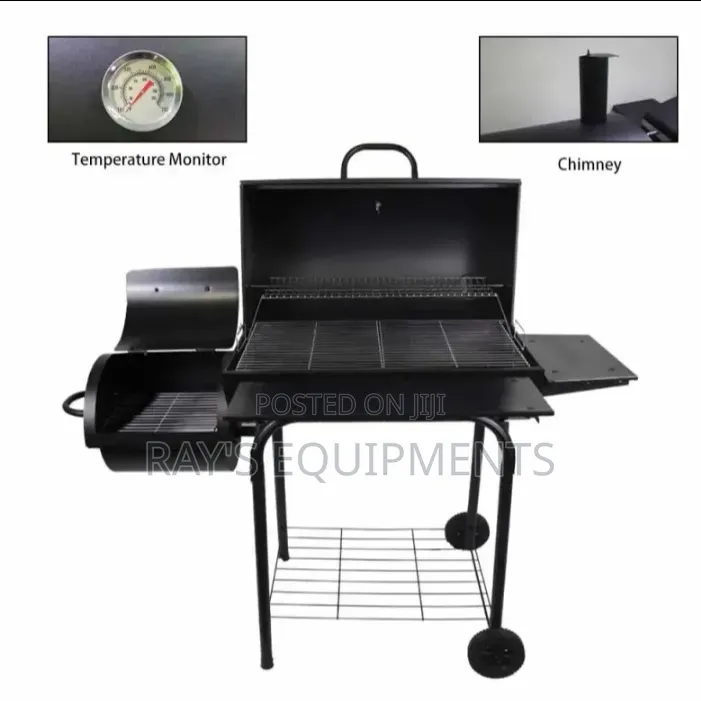 Foreign Charcoal Barbecue Grill With Side Smoker