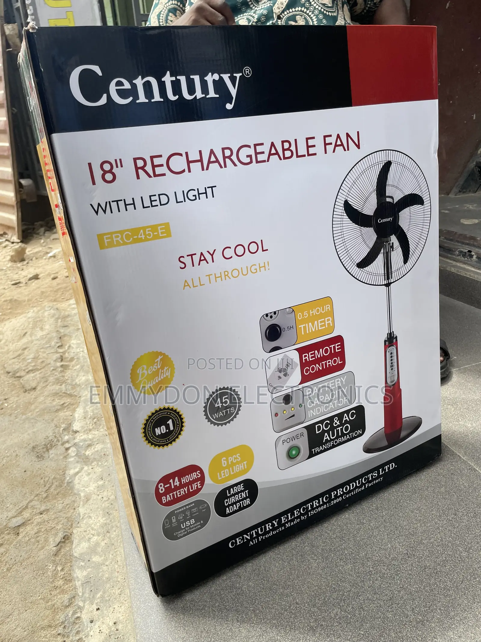 Century 18” Rechargeable Standing Fan With Efficient Air Circulation