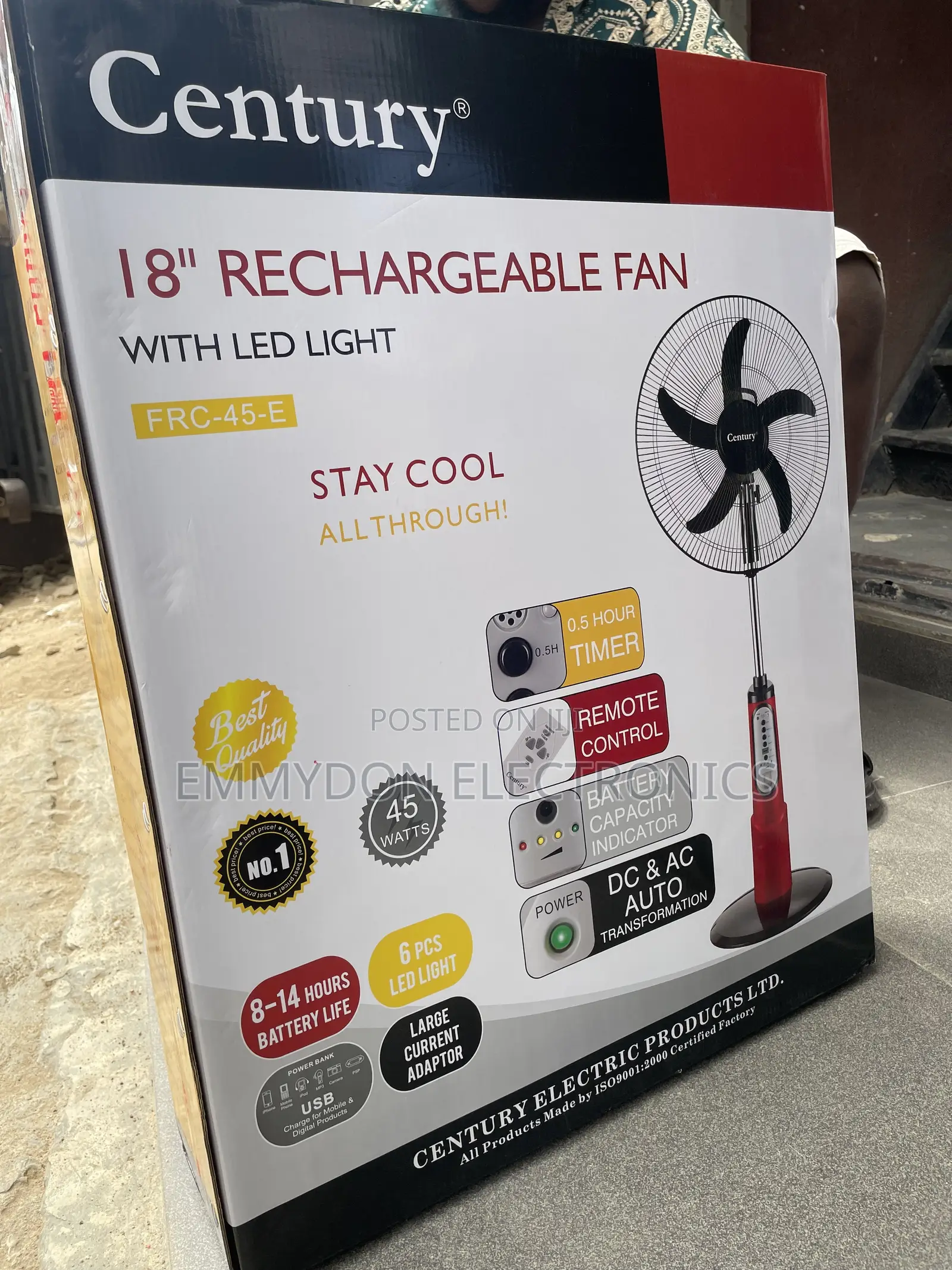 Century 18” Rechargeable Standing Fan With Efficient Air Circulation