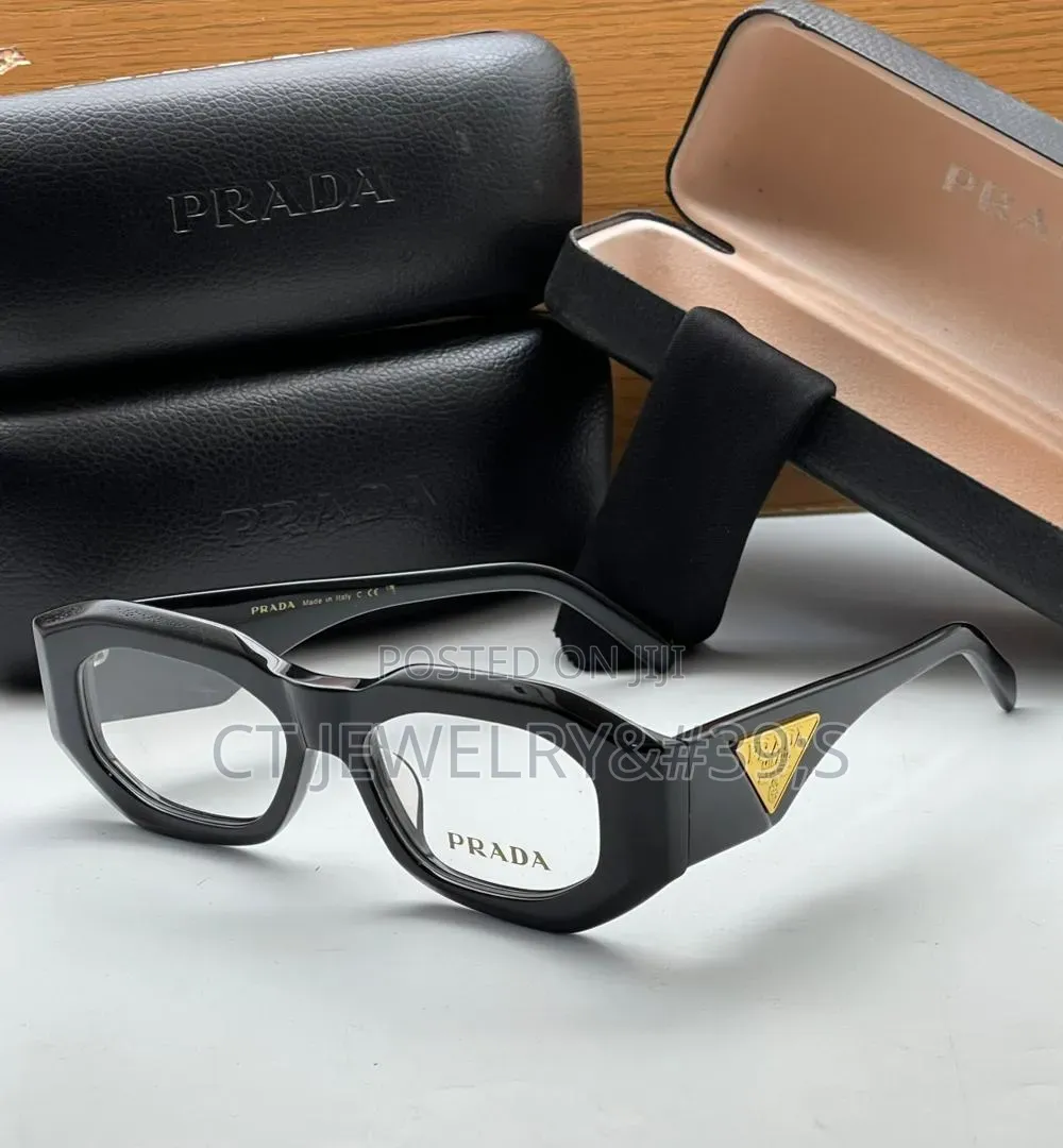 Thick High End Style Glasses Black Acetate Frame, Gold Logo Detail