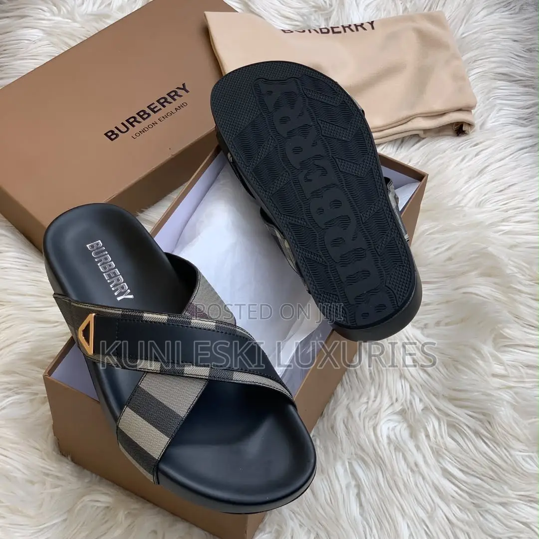 Original Burberry Cross Leather Slippers