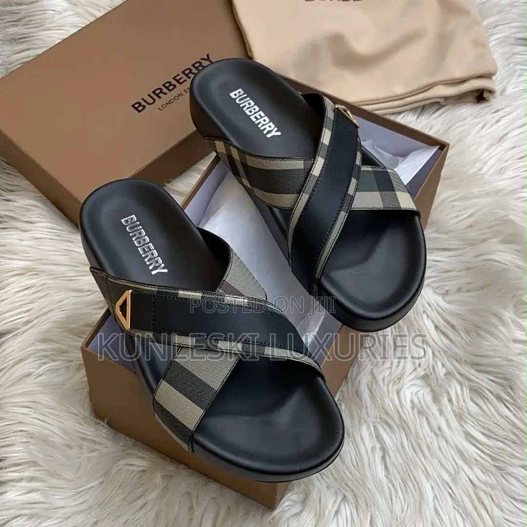 Original Burberry Cross Leather Slippers
