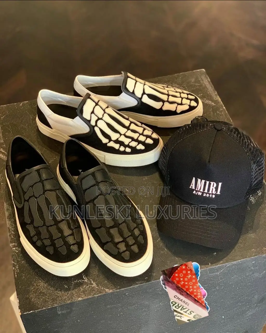 Original Amiri Skel Top Slip on White / Black Sneakers