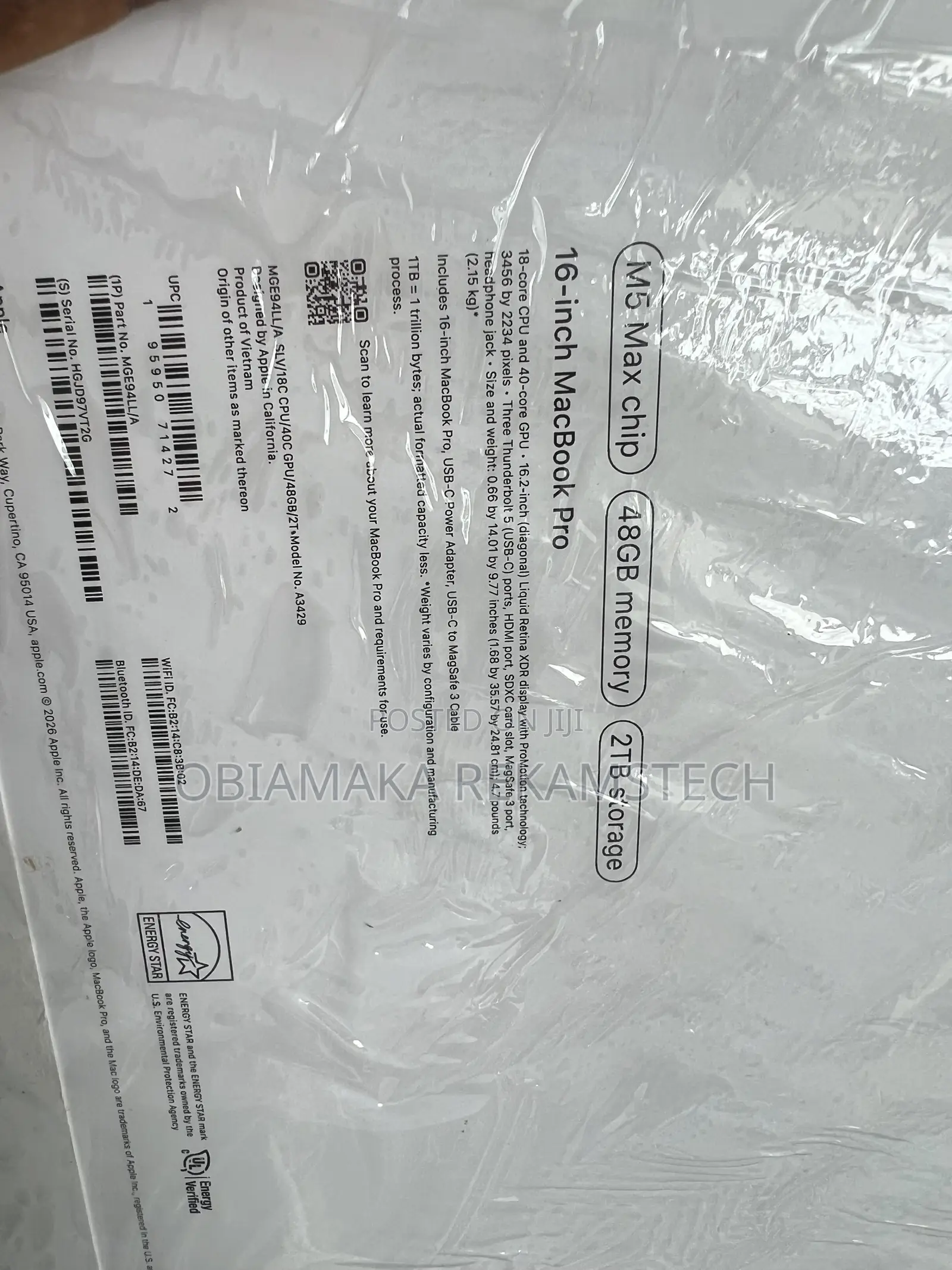 New Apple MacBook Pro 2026 M5 Max 16-inch 48GB Apple M5 Max SSD 2T