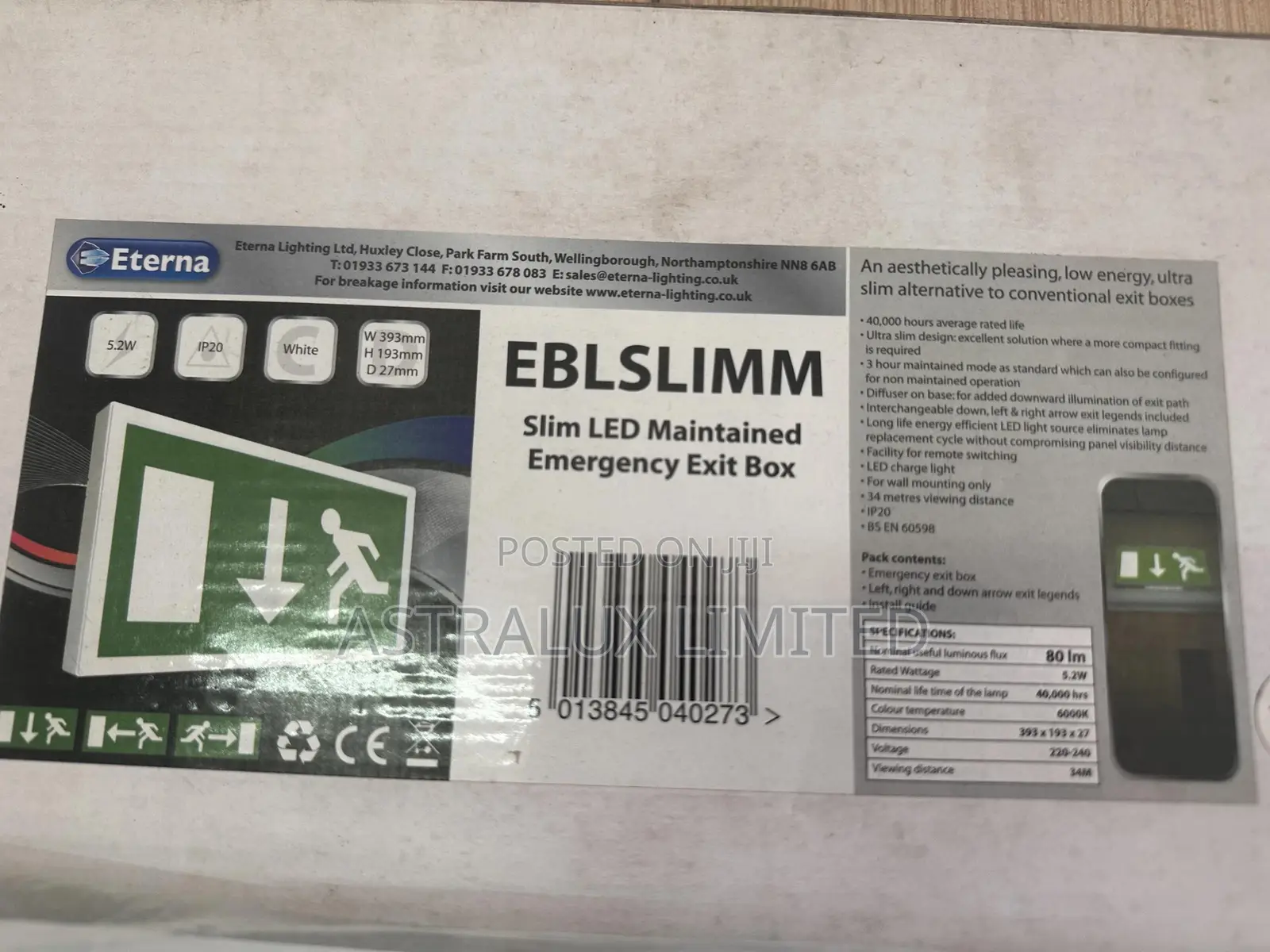Eterna Slim Led Maintained Emergency Exit Box