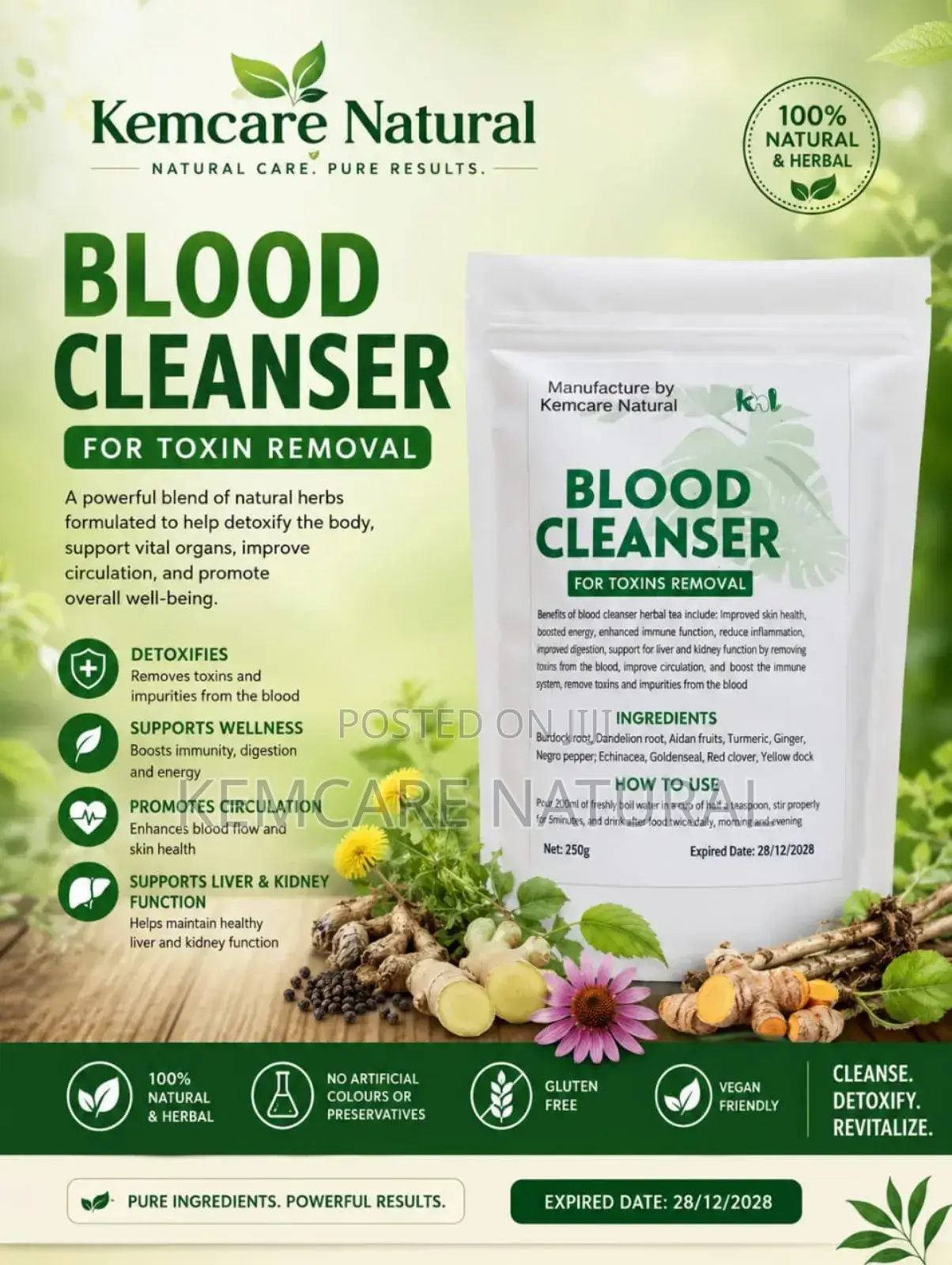 Kemcare Natural Blood Cleanser Toxins Removal Burdock Herbal Tea