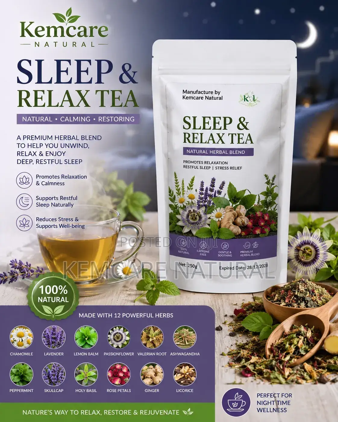 Kemcare Natural Sweet Sleep Tea Relax Night Calmness Herbal Tea