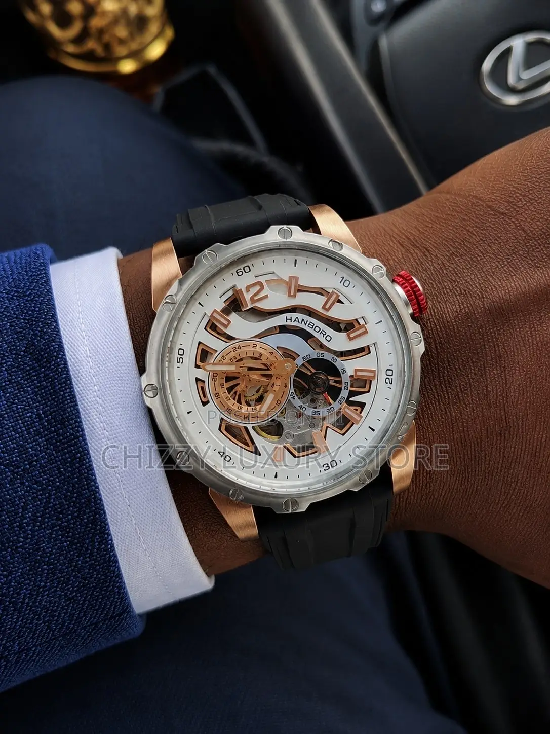 Hanboro Authentic Quality Luxur Chronograph Rubber Strap Wristwatch