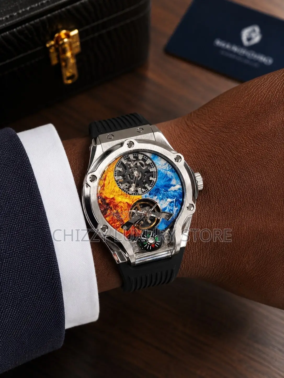 Hanboro Authentic Quality Luxury Chronograph Rubber Strap Wristwatch