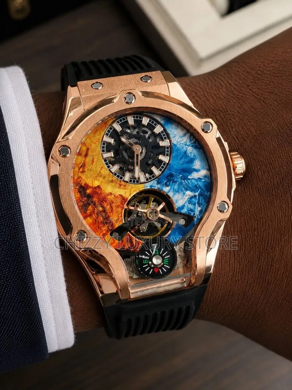 Hanboro Authentic Quality Luxury Chronograph Rubber Strap Wristwatch