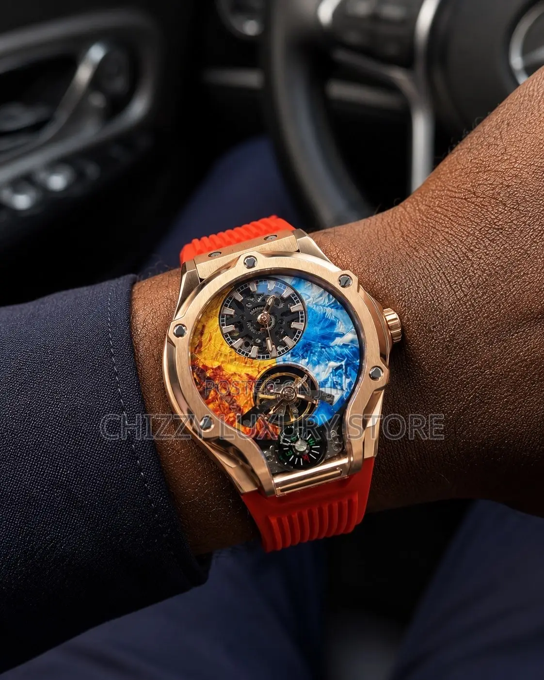 Hanboro Authentic Quality Luxury Chronograph Rubber Strap Wristwatch