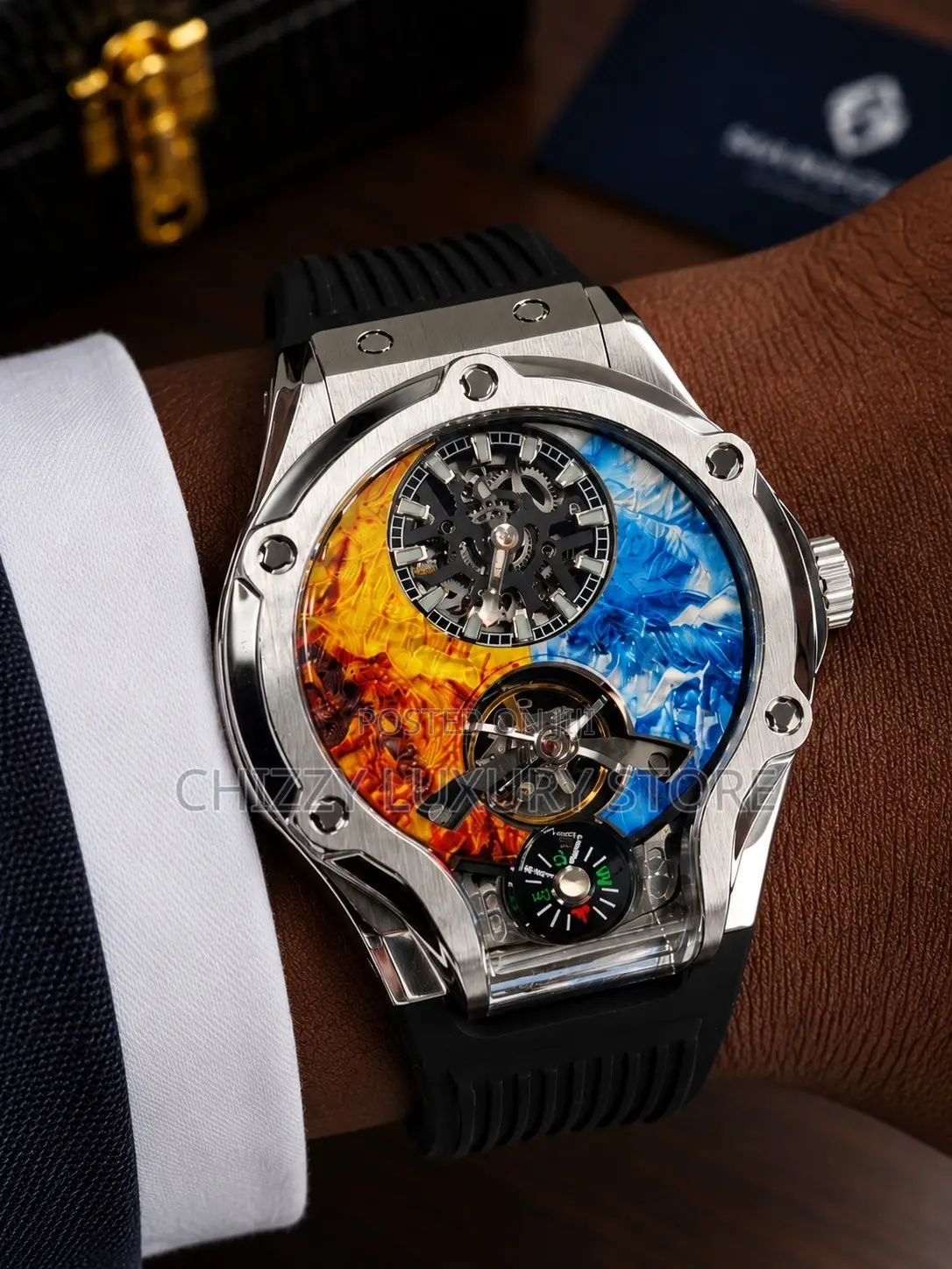 Hanboro Authentic Quality Luxury Chronograph Rubber Strap Wristwatch