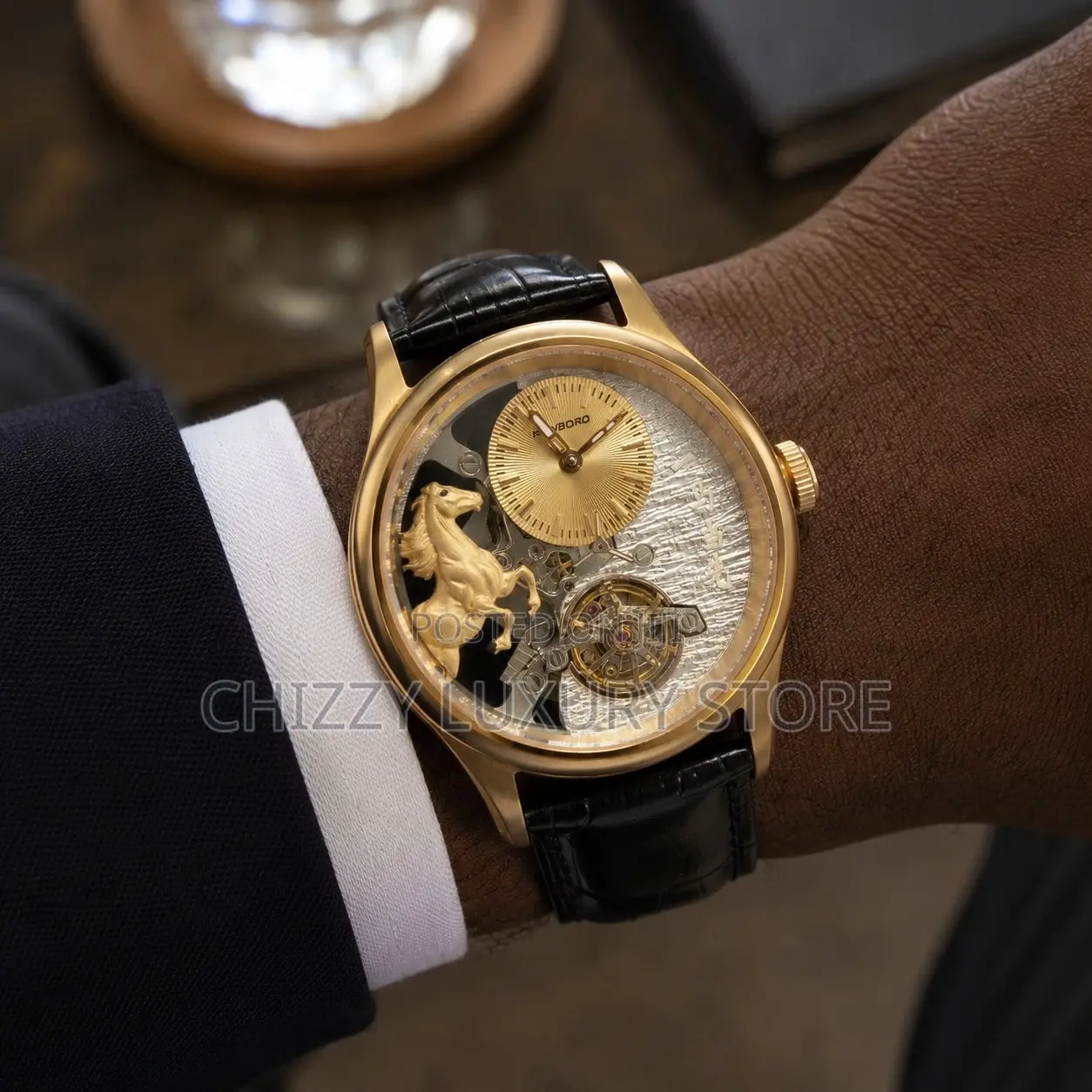 Hanboro Quality Luxury Men Chronograph Genuine Leather Wristwatch