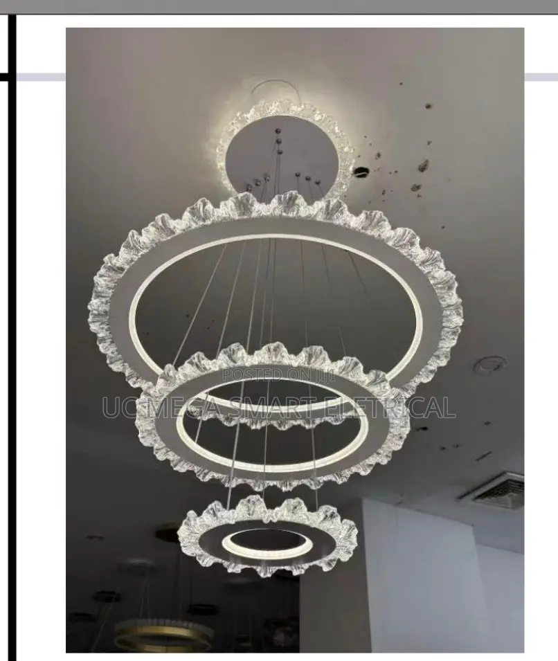 Modern Led Ice Cone Clear Glass Crystal Chandelier Round Lustre Ring